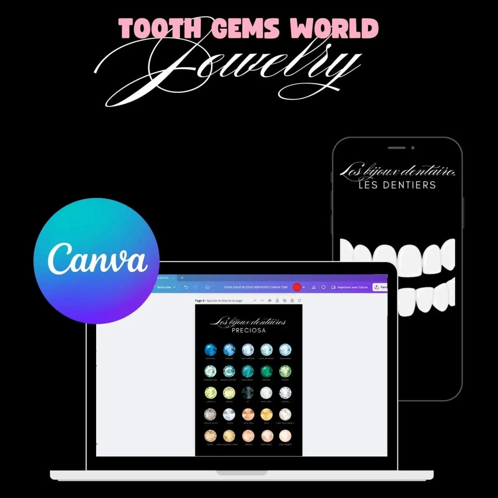 CATALOGUE CANVA DESIGN DE BIJOUX DENTAIRES Catalogue strass dentaire Tooth Gems World