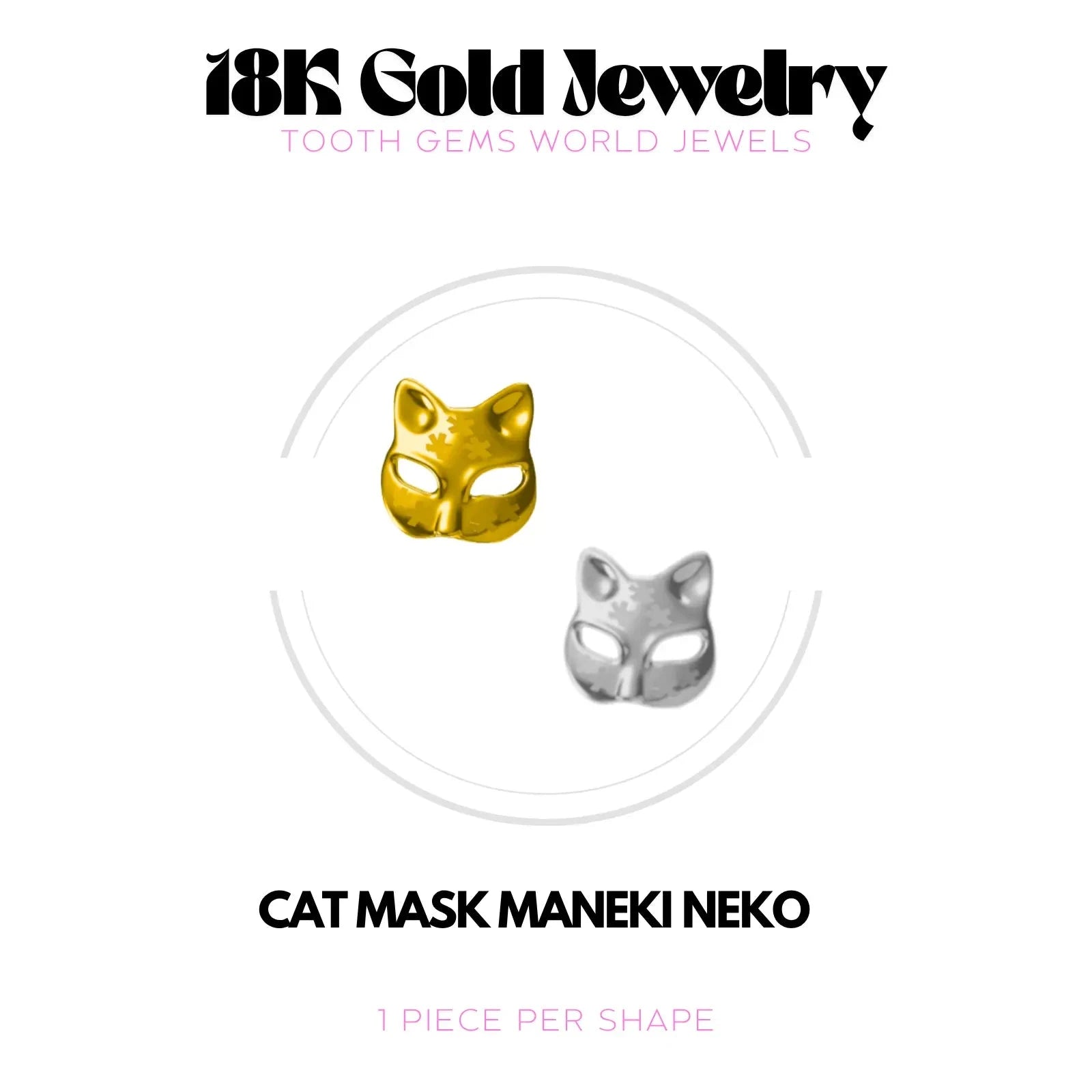 MASQUE CHAT MANEKI NEKO OR 18K BIJOU EN OR 18K Tooth Gems World