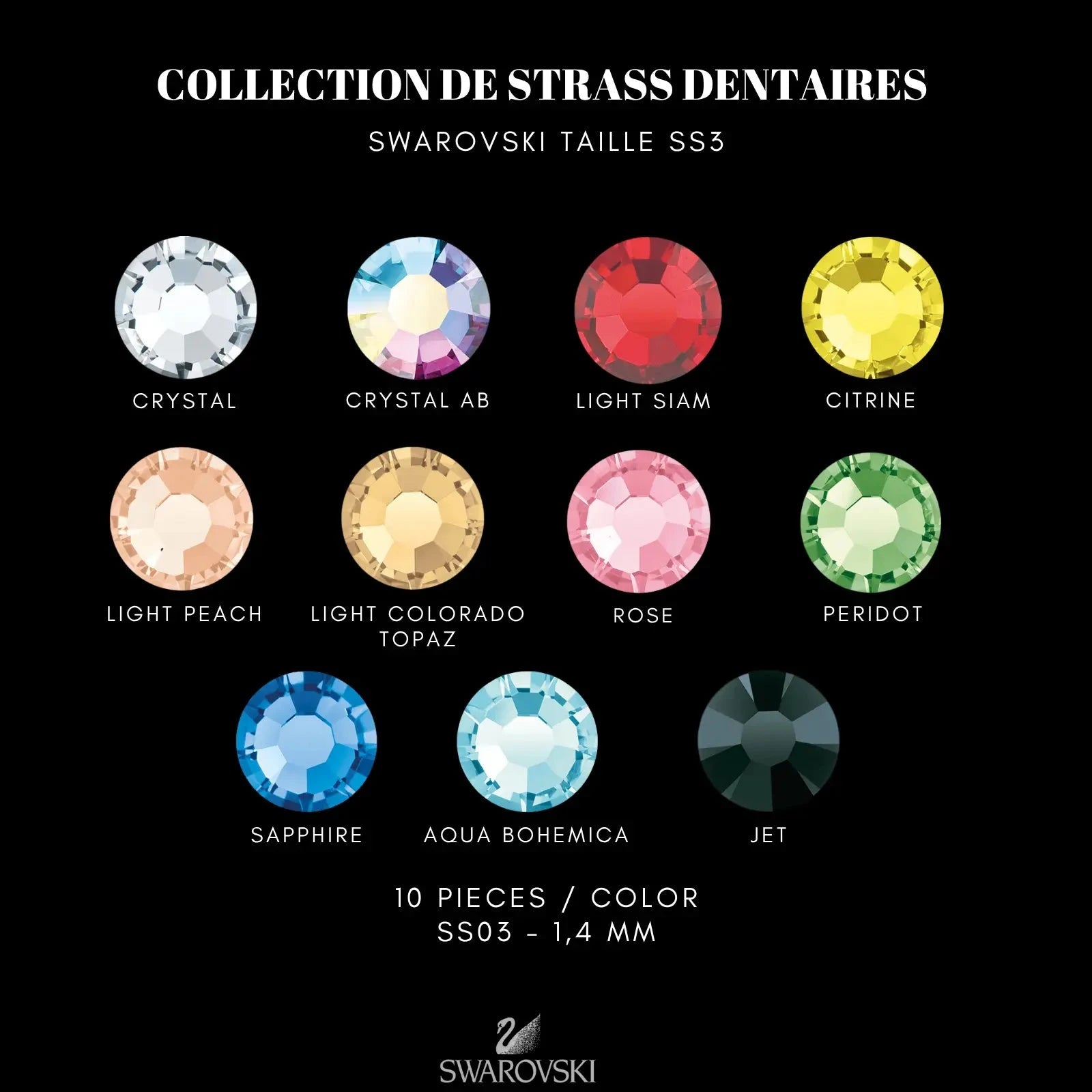 COLLECTION STRASS COLORÉS SWAROVSKI TAILLE SS3 STRASS DENTAIRES Tooth Gems World 