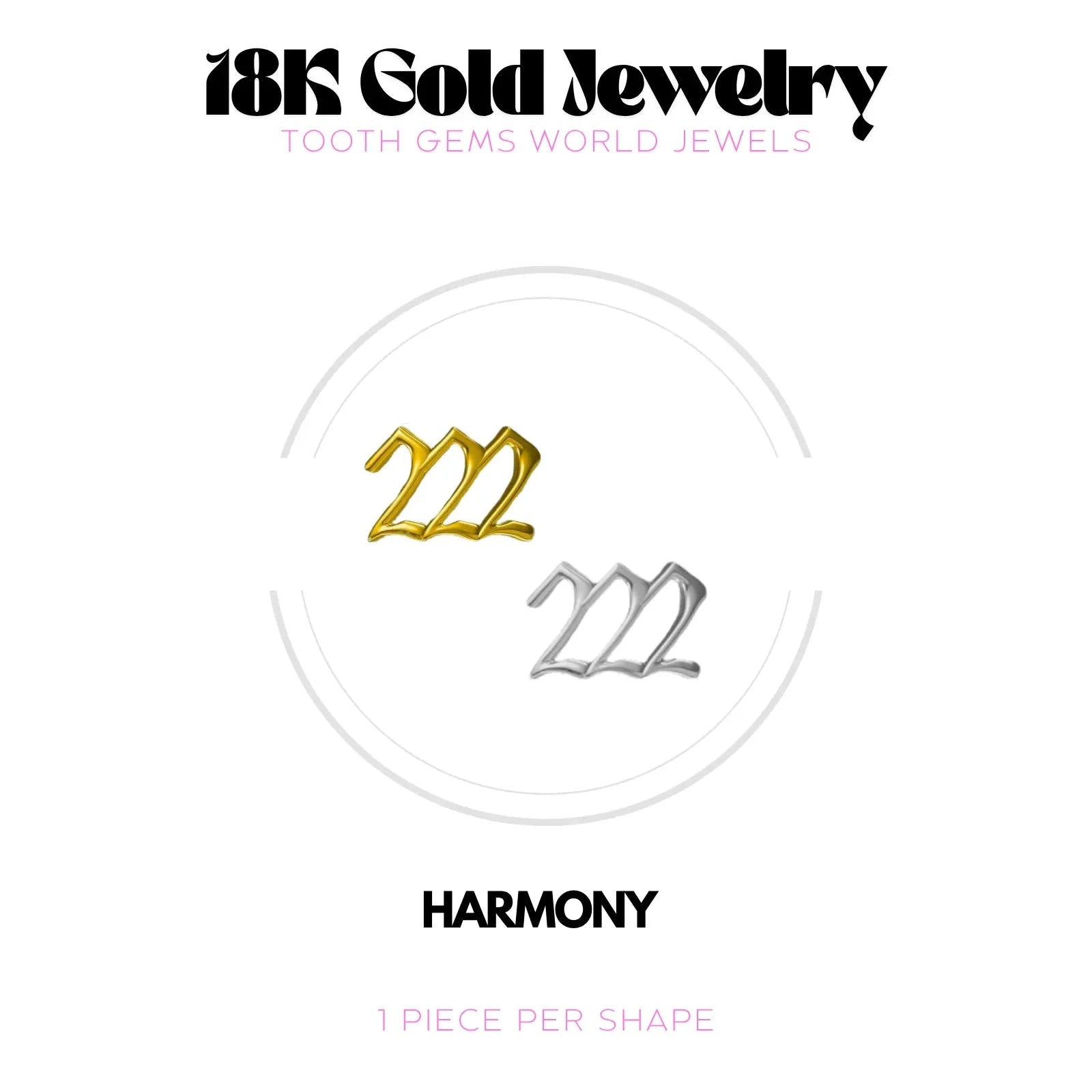 NUMÉRO DES ANGES 222 OR 18K BIJOU EN OR 18K Tooth Gems World 