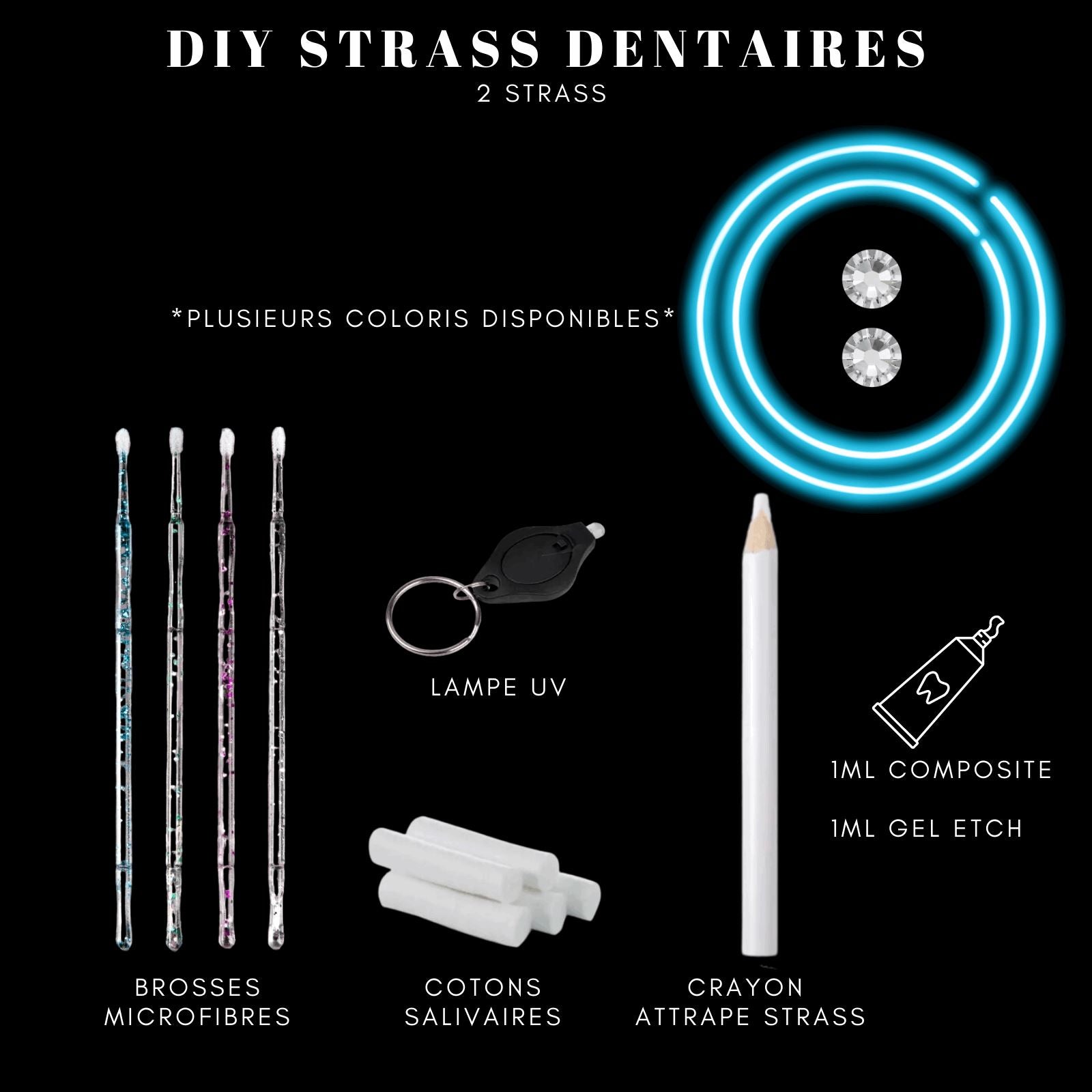DIY Tooth Gems Kit 2 STRASS - Ton Kit de Pose de strass dentaire Homemade
