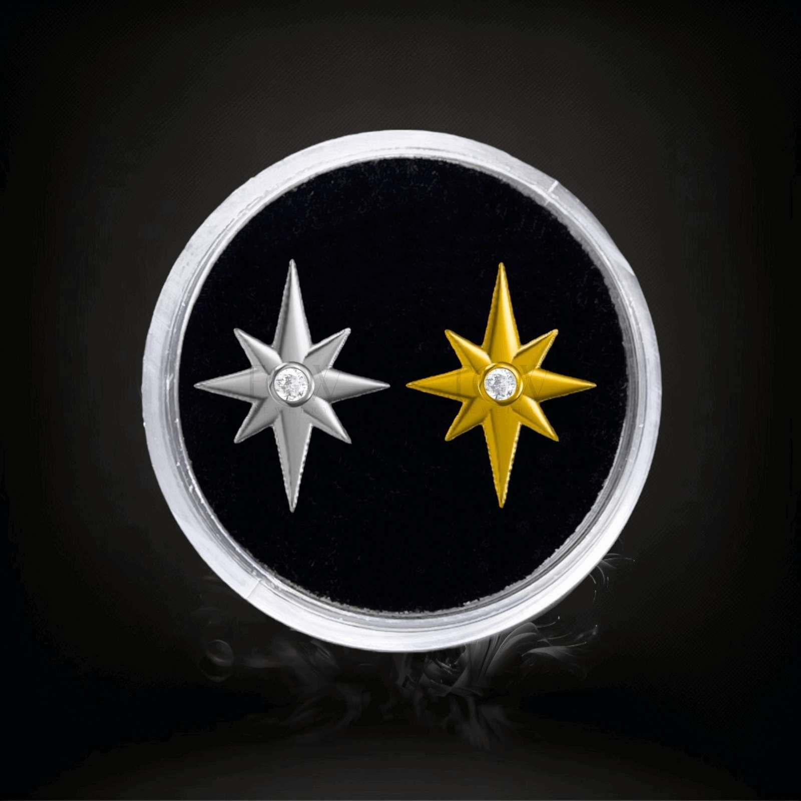 Design : Sparkle Star  Couleur :   Or blanc  Or jaune Matériel : Or 18 carats   Dimensions : 5mm  Épaisseur ：0.5mm