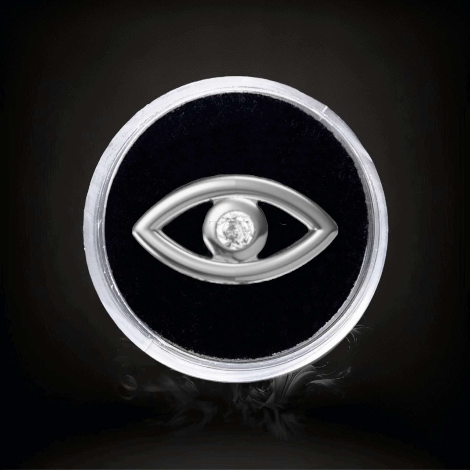 Design : Evil eye  Couleur :   Or blanc   Matériel : Or 18 carats   Dimensions : 2,3x4,2mm  Épaisseur ：0.6mm