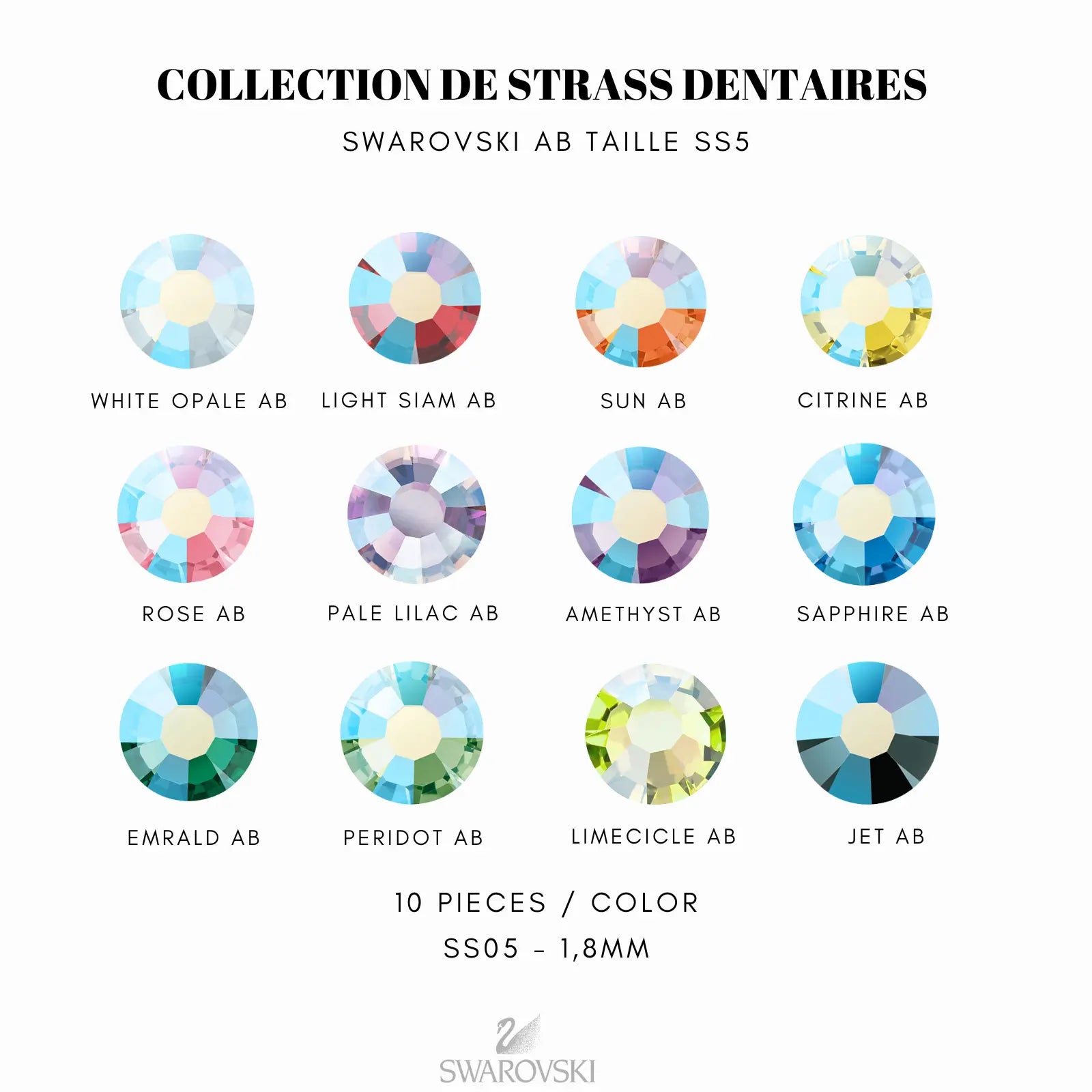 COLLECTION STRASS COLORÉS AB SWAROVSKI STRASS DENTAIRES Tooth Gems World 