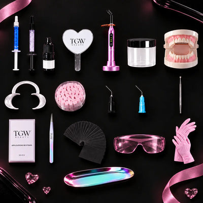 Kit de démarrage pour bijoux dentaires avec strass et outils.