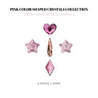 Kollektion rosa Zahnschmucksteine in verschiedenen Formen – Tooth Gems World
