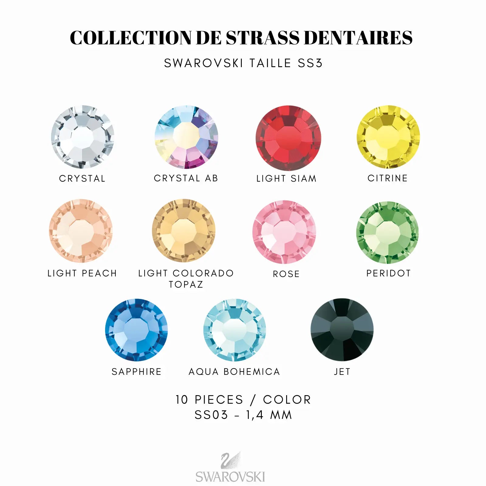 COLLECTION STRASS COLORÉS SWAROVSKI TAILLE SS3 STRASS DENTAIRES Tooth Gems World 