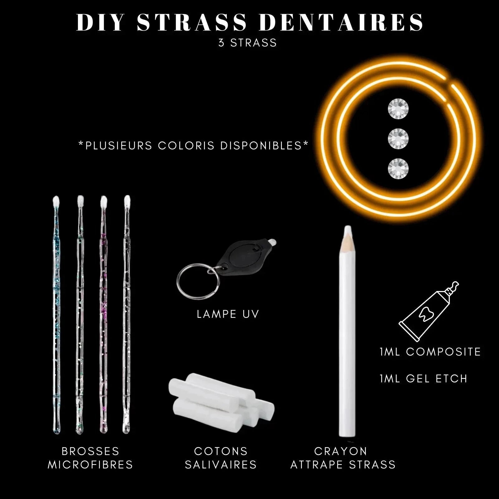 DIY Tooth Gems Kit 3 STRASS - Ton Kit de Pose de strass dentaire Homemade Strass dentaire Tooth Gems World 